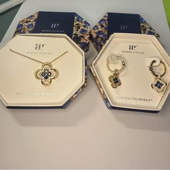 RBP Jewelry - Gold and Blue Pendant Necklace Set